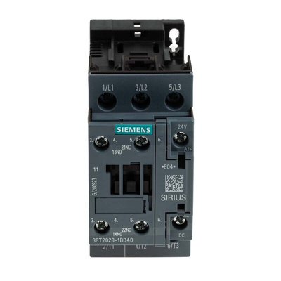 Siemens 3RT2 Series Contactor, 24 V dc Coil, 3-Pole, 38 A, 18.5 kW, 3NO, 400 V ac