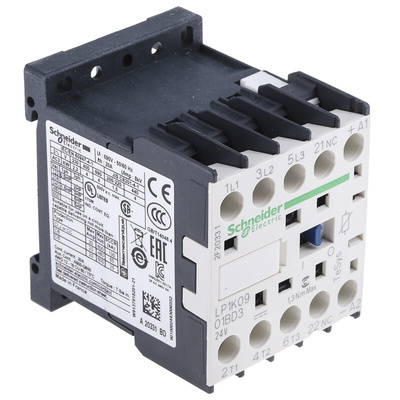 Schneider Electric LP1K Series Contactor, 24 V dc Coil, 3-Pole, 9 A, 3NO, 690 V ac