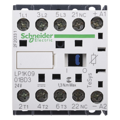 Schneider Electric LP1K Series Contactor, 24 V dc Coil, 3-Pole, 9 A, 3NO, 690 V ac