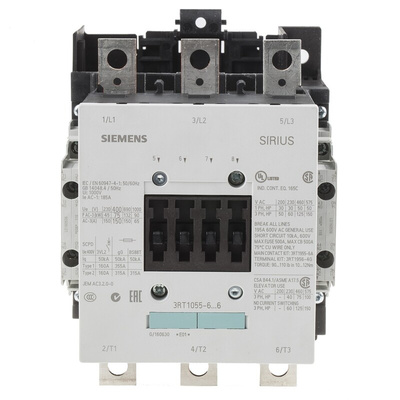 Siemens 3RT1 Series Contactor, 400 V ac Coil, 3-Pole, 150 A, 75 kW, 3NO, 400 V ac