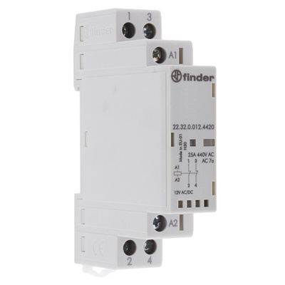 Finder 22 Series Series Contactor, 12 V dc Coil, 2-Pole, 25 A, 2NC, 250 V ac, 440 V ac