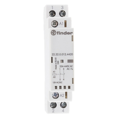 Finder 22 Series Series Contactor, 12 V dc Coil, 2-Pole, 25 A, 2NC, 250 V ac, 440 V ac