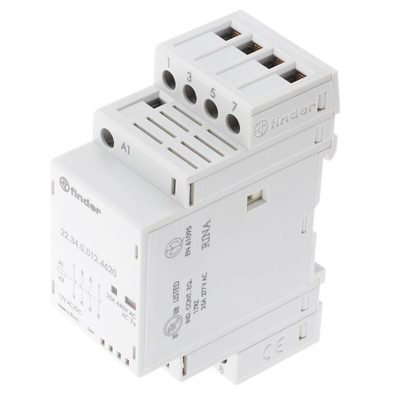 Finder 22 Series Series Contactor, 12 V dc Coil, 4-Pole, 25 A, 4 kW, 2NO + 2NC, 250 V ac, 440 V ac