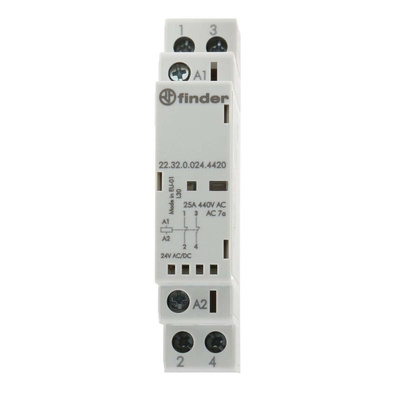 Finder 22 Series Series Contactor, 24 V ac/dc Coil, 2-Pole, 25 A