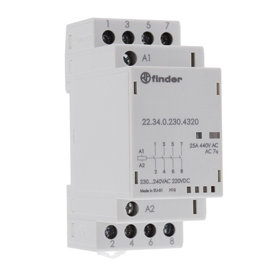 Finder 22 Series Series Contactor, 240 V ac Coil, 4-Pole, 25 A
