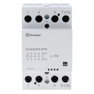 Finder 22 Series Series Contactor, 12 V ac/dc Coil, 4-Pole, 40 A