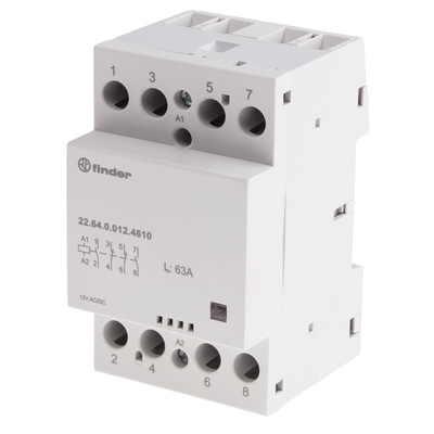 Finder 22 Series Series Contactor, 12 V ac/dc Coil, 4-Pole, 63 A