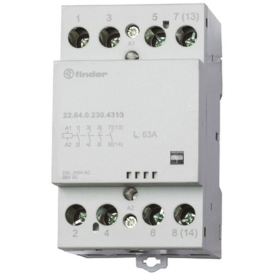 Finder 22 Series Series Contactor, 24 V ac, 24 V dc Coil, 4-Pole, 63 A