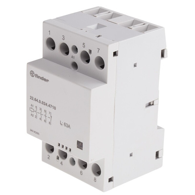 Finder 22 Series Series Contactor, 24 V dc, 24 V ac Coil, 4-Pole, 63 A