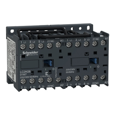 Schneider Electric LC2K Series Reversing Contactor, 110 V ac Coil, 3-Pole, 6 A, 2.2 kW, 1NC, 600 V ac