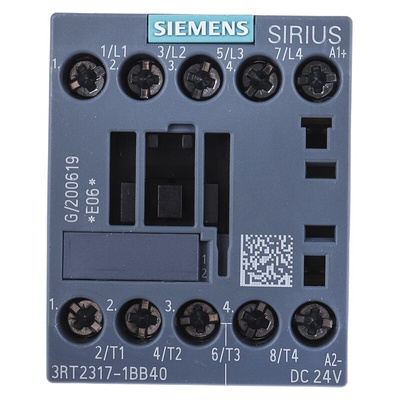 Siemens 3RT2 Series Contactor, 24 V dc Coil, 4-Pole, 12 A, 5.5 kW, 4NO, 690 V ac
