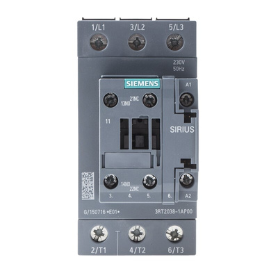 Siemens 3RT2 Series Contactor, 230 V ac Coil, 3-Pole, 80 A, 37 kW, 3NO, 400 V ac