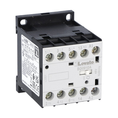 Lovato BG Series Contactor, 400 V ac Coil, 3-Pole, 9 A, 4 kW, 3NO + 1NO, 600 V ac