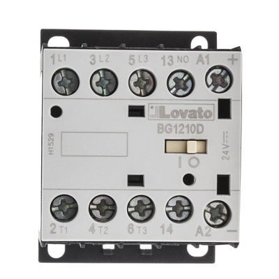 Lovato BG Series Contactor, 24 V dc Coil, 3-Pole, 12 A, 5.5 kW, 3NO + 1NO, 600 V ac