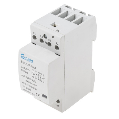 Europa Contactor, 230 V ac Coil, 4-Pole, 25 A, 4 kW, 4NC, 400 V ac