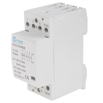 Europa Contactor, 24 V ac Coil, 4-Pole, 25 A, 4 kW, 4NO, 400 V ac