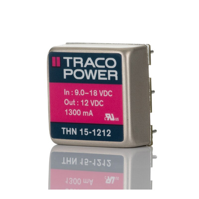 TRACOPOWER THN 15 DC-DC Converter, 12V dc/ 1.3A Output, 9 → 18 V dc Input, 15W, Through Hole, +85°C Max Temp