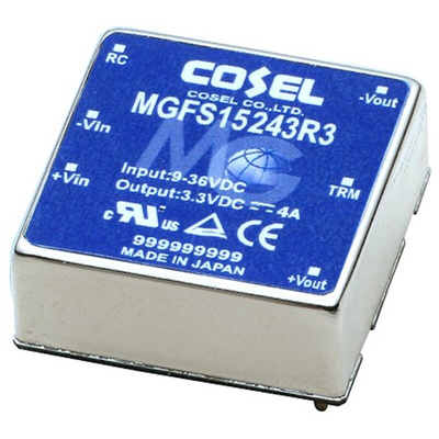 Cosel MGFS DC-DC Converter, 12V dc/ 1.3A Output, 9 → 36 V dc Input, 15.6W, PCB Mount, +85°C Max Temp -40°C Min