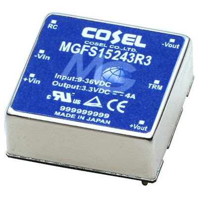 Cosel MGS DC-DC Converter, 3.3V dc/ 4A Output, 18 → 36 V dc Input, 13.2W, PCB Mount, +85°C Max Temp -40°C Min