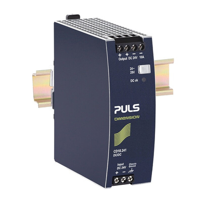 PULS CD DC-DC Converter, 24V dc/ 10A Output, 18 → 35 V dc Input, 240W, DIN Rail Mount, +70°C Max Temp -25°C Min