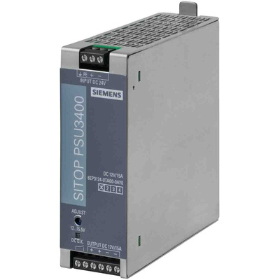 Siemens SITOP PSU3400 DC-DC Converter, 12V dc/ 15A Output, 18 → 32 V dc Input, 200W, DIN Rail Mount, +70°C Max