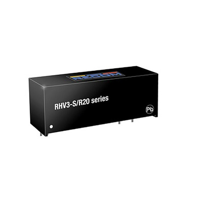 Recom RHV3 DC-DC Converter, 12V dc/ 250mA Output, 5 → 24 V dc Input, 3W, Through Hole, +80°C Max Temp -40°C Min