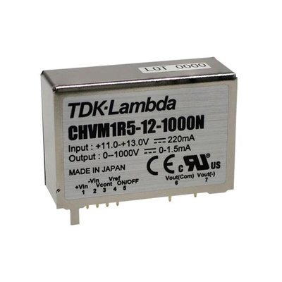 TDK-Lambda CHVM DC-DC Converter, 0 → 1000V dc/ 1.5mA Output, 11 → 13 V dc Input, 1.5W, Through Hole,