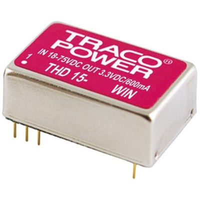 TRACOPOWER THD 15WIN DC-DC Converter, 15V dc/ 1A Output, 9 → 36 V dc Input, 15W, Through Hole, +85°C Max Temp
