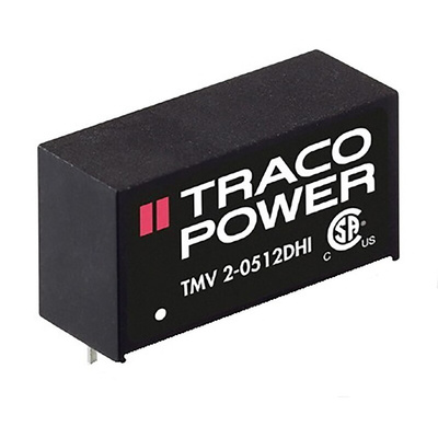 TRACOPOWER TMV 2HI DC-DC Converter, ±9V dc/ ±112mA Output, 4.5 → 5.5 V dc Input, 2W, Through Hole, +80°C Max