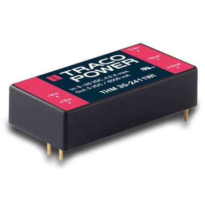 TRACOPOWER THM 30 WI DC-DC Converter, 24V dc/ 1.25A Output, 9 → 75 V dc Input, 30W, PCB Mount