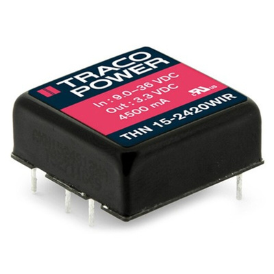 TRACOPOWER THN 15WIR DC-DC Converter, ±24V dc/ ±315mA Output, 18 → 75 V dc Input, 15W, PCB Mount, +85°C Max Temp