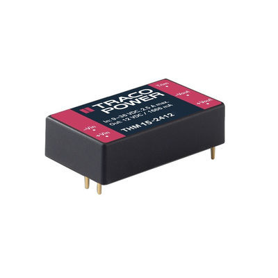 TRACOPOWER THM 15 DC-DC Converter, 15V dc/ 1A Output, 18 → 36 V dc Input, 15W, Through Hole, +85°C Max Temp