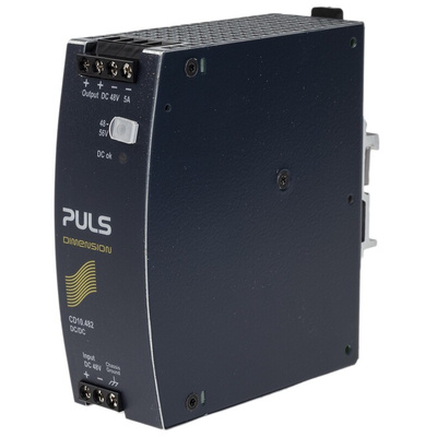 PULS CD DC-DC Converter, 48V dc/ 5A Output, 36 → 60 V dc Input, 240W, DIN Rail Mount, +70°C Max Temp -25°C Min
