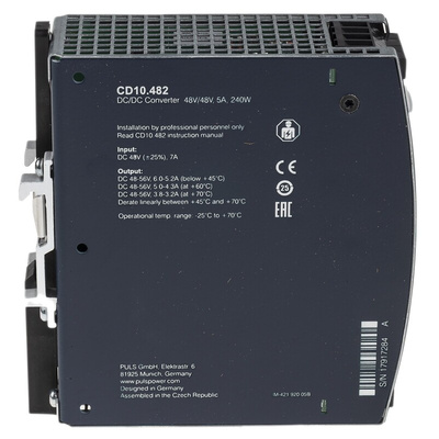 PULS CD DC-DC Converter, 48V dc/ 5A Output, 36 → 60 V dc Input, 240W, DIN Rail Mount, +70°C Max Temp -25°C Min