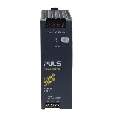 PULS CD DC-DC Converter, 48V dc/ 5A Output, 36 → 60 V dc Input, 240W, DIN Rail Mount, +70°C Max Temp -25°C Min