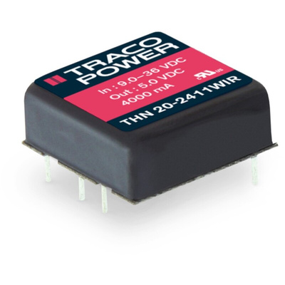 TRACOPOWER THN 20WIR DC-DC Converter, ±24V dc/, 36 → 160 V dc Input, 20W, Through Hole