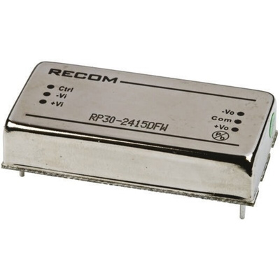 Recom RP30 FW DC-DC Converter, ±15V dc/ ±1A Output, 9 → 36 V dc Input, 30W, Through Hole, +85°C Max Temp -40°C