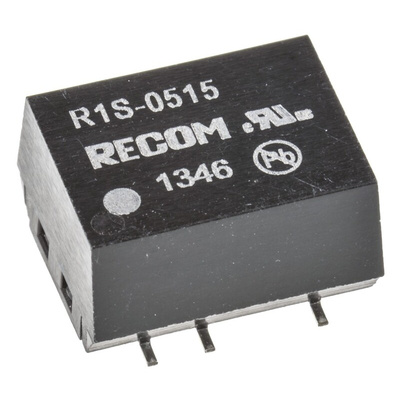Recom R1S DC-DC Converter, 15V dc/ 66mA Output, 4.5 → 5.5 V dc Input, 1W, Surface Mount, +100°C Max Temp -40°C