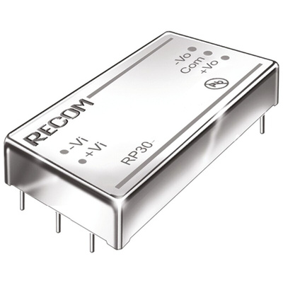 Recom RP30-F DC-DC Converter, 5V dc/ 6A Output, 9 → 36 V dc Input, 30W, Through Hole, +50°C Max Temp -40°C Min