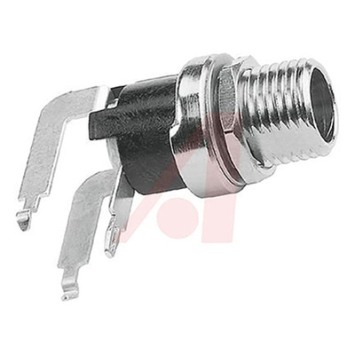 Switchcraft, RA Right Angle DC Socket Rated At 5.0A, 12.0 V, Panel Mount, length 19.5mm, Silver