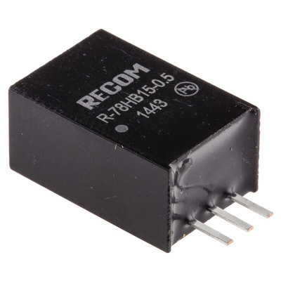 Recom Switching Regulator, Through Hole, 15V dc Output Voltage, 20 → 72V dc Input Voltage, 500mA Output Current,