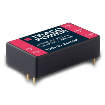 TRACOPOWER THM 20 WI DC-DC Converter, 12V dc/ 1.67A Output, 9 → 75 V dc Input, 20W, PCB Mount