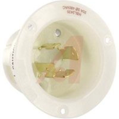Flanged Inlet; 20 A; 480 VAC; L16-20P; White; Brass; Steel-Nickel Plated; Brass