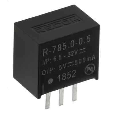 Recom Switching Regulator, Through Hole, 5V dc Output Voltage, 6.5 → 32V dc Input Voltage, 500mA Output Current,