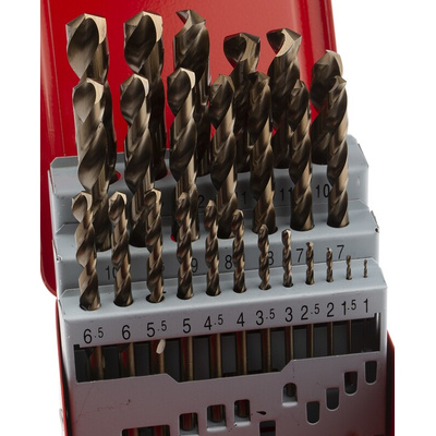 RS PRO 25-Piece Twist Drill Bit Set for Metal, 13mm Max, 1mm Min, HSS-E Cobalt Bits