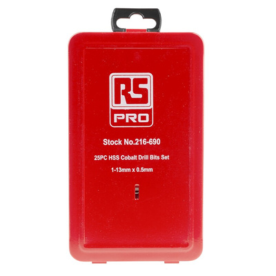 RS PRO 25-Piece Twist Drill Bit Set for Metal, 13mm Max, 1mm Min, HSS-E Cobalt Bits