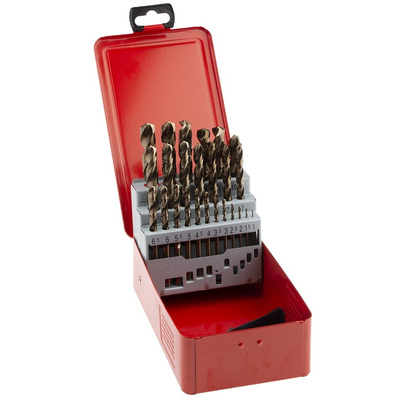 RS PRO 25-Piece Twist Drill Bit Set for Metal, 13mm Max, 1mm Min, HSS-E Cobalt Bits