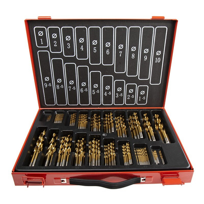 RS PRO 170-Piece Twist Drill Bit Set for Metal, 10mm Max, 1mm Min, HSS Titanium Coated Bits