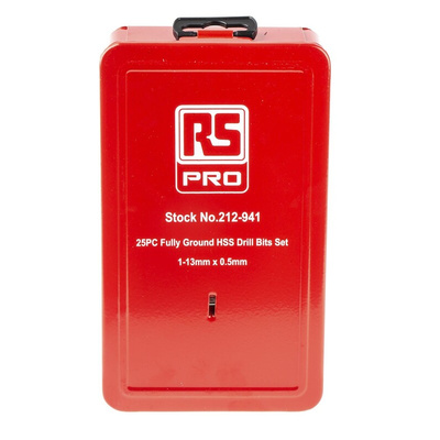 RS PRO 25-Piece Twist Drill Bit Set for Metal, 13mm Max, 1mm Min, HSS Bits