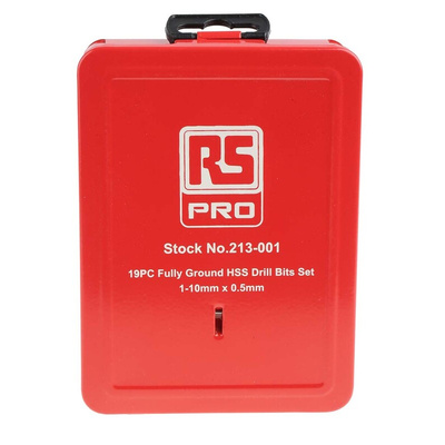 RS PRO 19-Piece Twist Drill Bit Set for Metal, 10mm Max, 1mm Min, HSS Bits
